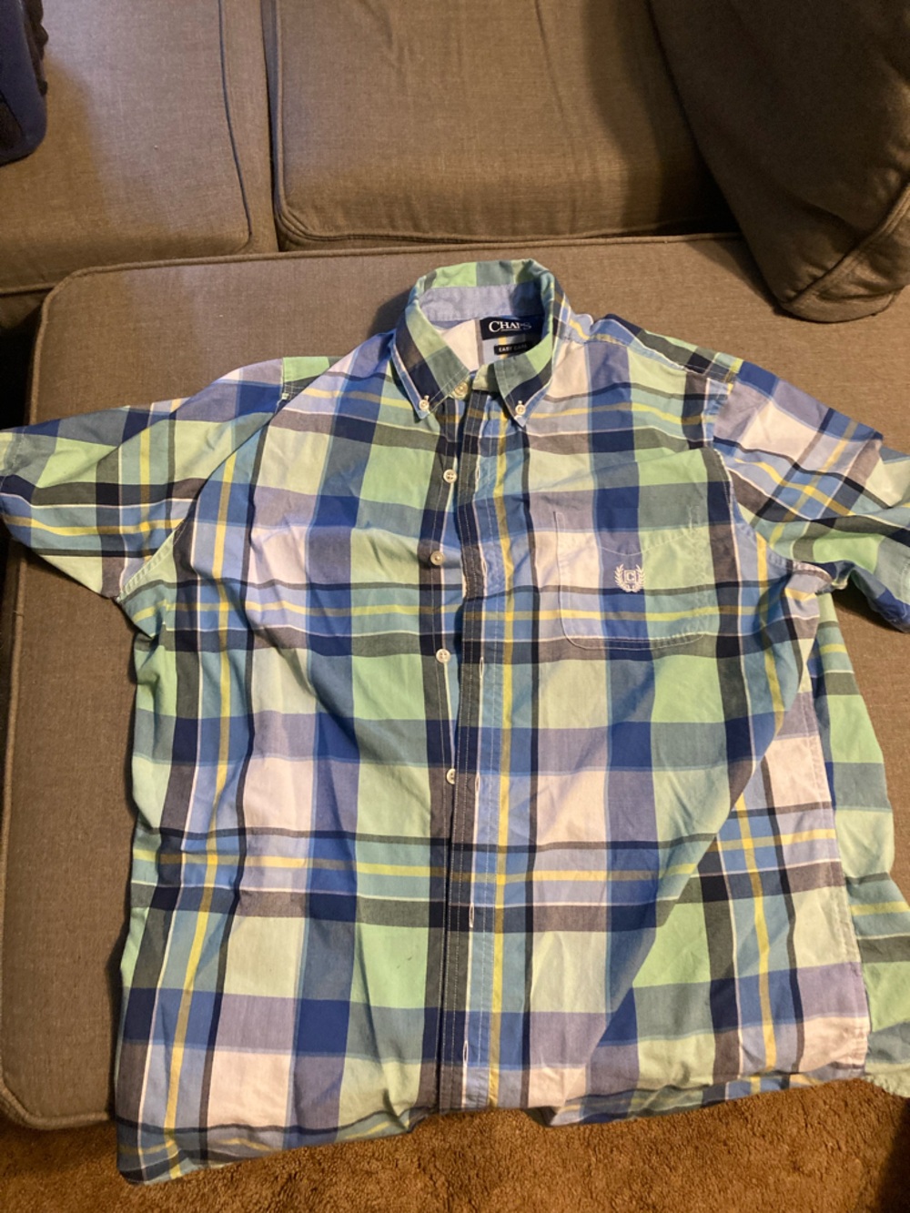 Chaps Men’s Blue, Green & Yellow Plaid Button-Down Shirt